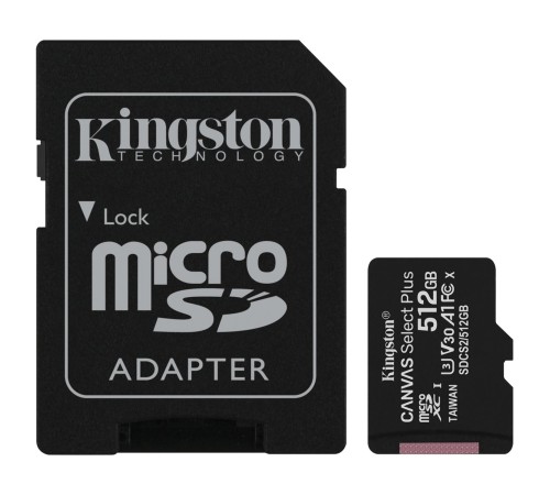 Карта памяти Kingston Canvas Select Plus 512 Гб microSDXC 100 МБ/с Class 10 UHS-I A1 SDCS2/512 Гб — купить в Москве