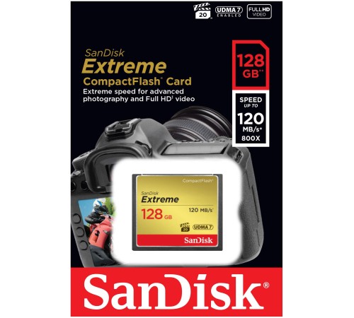 Карта памяти SanDisk Extreme CompactFlash UDMA7 128 Гб R/W 120/85 МБ/с SDCFXSB-128G-G46 — купить в Москве