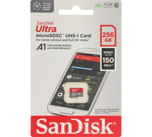 Карта памяти SanDisk Ultra microSDXC 256 Гб UHS-I Class 10 до 150 МБ/с SDSQUAC-256G-GN6MN — купить в Москве