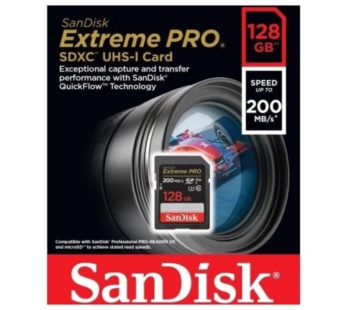 Карта памяти SanDisk Extreme Pro SDXC UHS-I V30 128 Гб R/W 200/90 МБ/с SDSDXXD-128G-GN4IN — купить в Москве