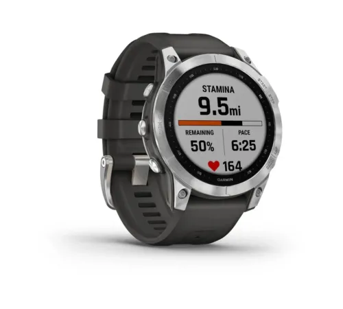 Смарт-часы Garmin Fenix 7, 47 мм, Bluetooth, Silver With Graphite Band, Серебристый с графитовым браслетом — купить в Москве