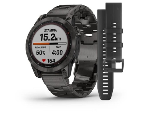 Смарт-часы Garmin Fenix 7 Sapphire Solar, 47 мм, Bluetooth, Gray Titanium Band, Серый титановый с серым титановым браслетом — купить в Москве
