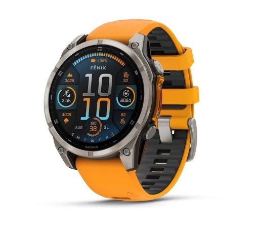 Смарт-часы Garmin Fenix 8, 47 мм, Bluetooth, Amoled Sapphire Titanium Orange, титановый серый с оранжевым — купить в Москве