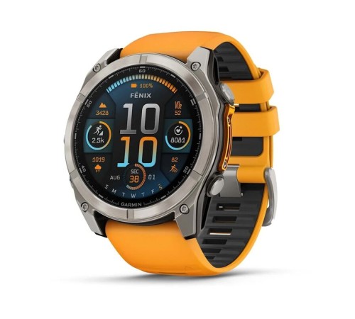 Смарт-часы Garmin Fenix 8, 51 мм, Bluetooth, Amoled Sapphire Titanium Spark Orange, титановый серый с оранжевым — купить в Москве