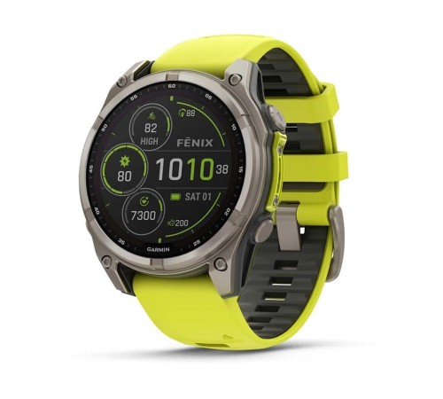 Смарт-часы Garmin Fenix 8, 47 мм, Bluetooth, Solar Sapphire Titanium Yellow, титановый серый с желтым — купить в Москве