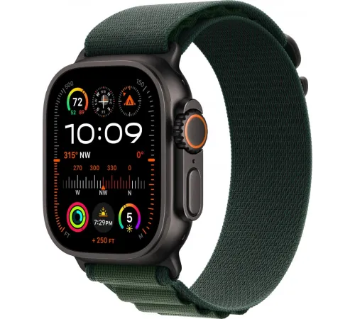 Смарт-часы Apple Watch Ultra 2, 49 мм, LTE, Black, черный титановый корпус с ремешком Dark Green Alpine Loop (S) — купить в Москве
