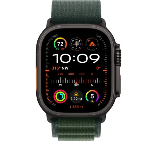 Смарт-часы Apple Watch Ultra 2, 49 мм, LTE, Black, черный титановый корпус с ремешком Dark Green Alpine Loop (S) — купить в Москве