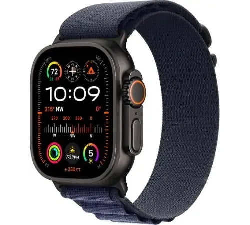 Смарт-часы Apple Watch Ultra 2 2024, 49 мм, LTE, Black Titanium Case with Navy Alpine Loop (L), черный титан с темно-синим ремешком — купить в Москве