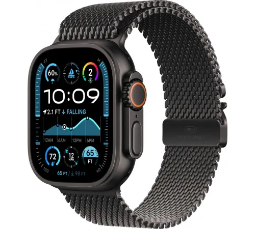 Смарт-часы Apple Watch Ultra 2 2024, 49 мм, LTE, Black Titanium Case with Black Titanium Milanese Loop (M), черный титан с черным титановым ремешком — купить в Москве