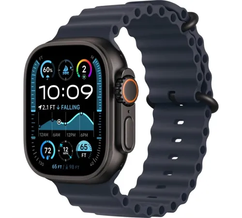 Смарт-часы Apple Watch Ultra 2 2024, 49 мм, LTE, Black Titanium Case with Navy Ocean Band, черный титан с темно-синим ремешком — купить в Москве