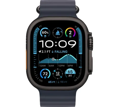 Смарт-часы Apple Watch Ultra 2 2024, 49 мм, LTE, Black Titanium Case with Navy Ocean Band, черный титан с темно-синим ремешком — купить в Москве
