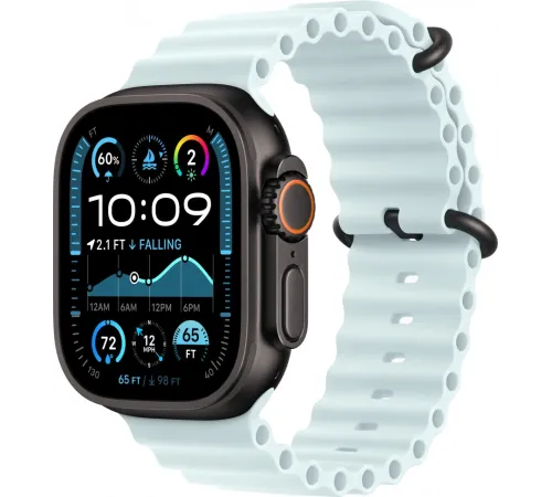 Смарт-часы Apple Watch Ultra 2 2024, 49 мм, LTE, Black Titanium Case with Ice Blue Ocean Band, черный титан с голубым ремешком — купить в Москве