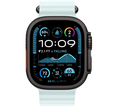 Смарт-часы Apple Watch Ultra 2 2024, 49 мм, LTE, Black Titanium Case with Ice Blue Ocean Band, черный титан с голубым ремешком — купить в Москве