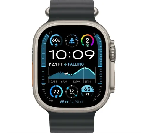 Смарт-часы Apple Watch Ultra 2 2024, 49 мм, LTE, Natural Titanium Case with Black Ocean Band, титан серый с черным ремешком — купить в Москве