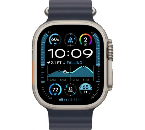 Смарт-часы Apple Watch Ultra 2 2024, 49 мм, LTE, Natural Titanium Case with Navy Ocean Band, титан серый с темно-синим ремешком — купить в Москве