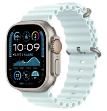 Смарт-часы Apple Watch Ultra 2 2024, 49 мм, LTE, Natural Titanium Case with Ice Blue Ocean Band, титан серый с голубым ремешком