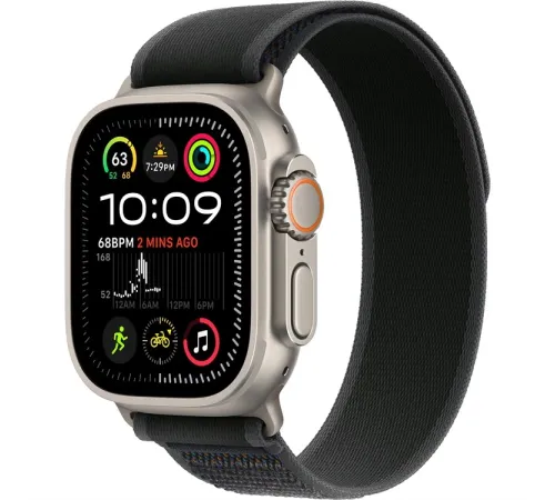 Смарт-часы Apple Watch Ultra 2, 49 мм, LTE, Natural Titanium, титановый корпус натурального цвета с ремешком Black Trail Loop (M/L) — купить в Москве