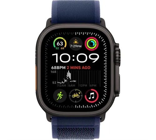 Смарт-часы Apple Watch Ultra 2 2024, 49 мм, LTE, Black Titanium Case with Blue Trail Loop (S/M), черный титан с синим ремешком — купить в Москве