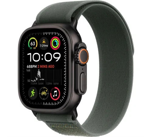 Смарт-часы Apple Watch Ultra 2 2024, 49 мм, LTE, Black Titanium Case with Green Trail Loop (S/M), черный титан с зеленым ремешком — купить в Москве